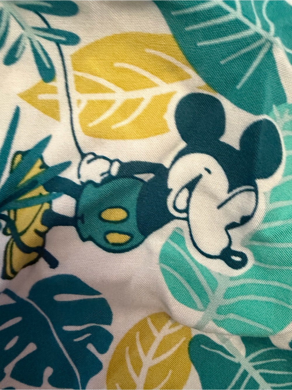 Disney Mickey Mouse Tropical Button-Down Shirt - Teal, Yellow & White